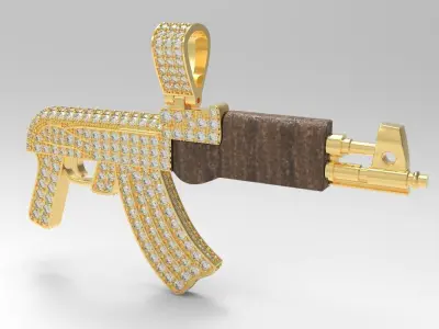 AK gun luxury diamond pendant 3D print model