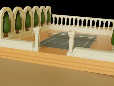 Ancient Tennis Court Low-poly 3D model