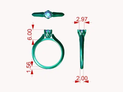 ZDR076 engagement ring with solitaire diamond 3D print model