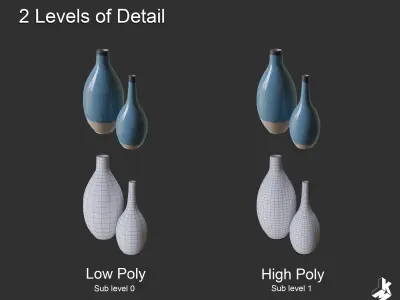 Set of Cascade Ceramic Vases 3D model