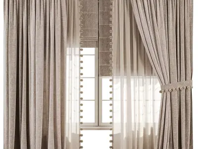 Curtain Set With Linen And Sheer Layer 68 3D model