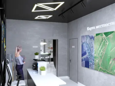 Museum model with people looking at artifacts 3D model