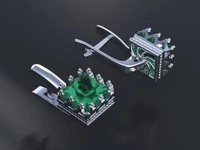 Earrings with square gem for CNC model or 3D print model