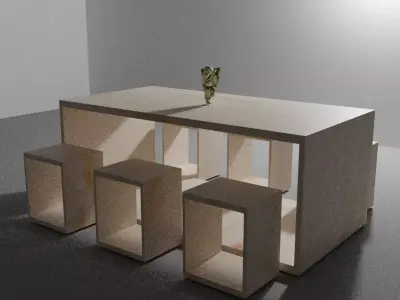 Table Set dining with four stools Free low-poly 3D model