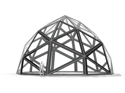 Triangulated Dome Pavilion wireframe structure with Glass Panels 3D model