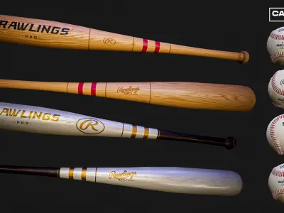 Baseball Bats and Balls Asset Pack Low-poly 3D model