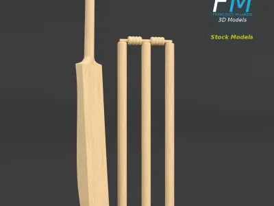 Cricket set bat and ball 3D model