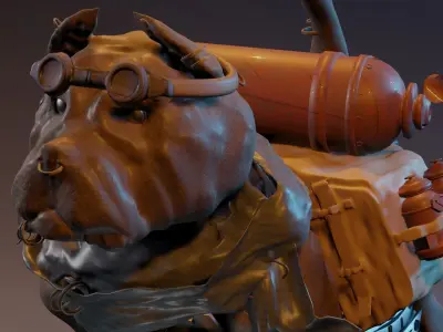 Bulldog 3D model statue of dog with backpack 3D model