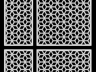 Wood Arabic Islamic pattern decorative grill screen 3D model 4