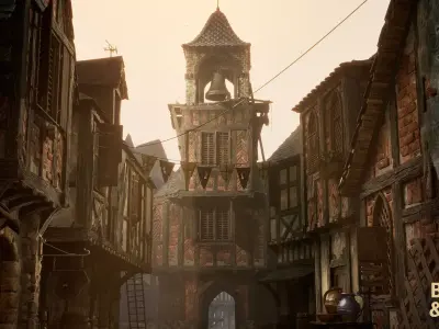 Medieval French Town Environment Low-poly 3D model