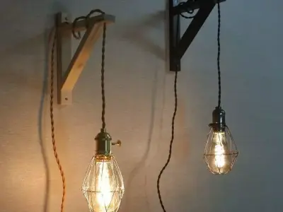 Vintage wooden wall lamp 3D model