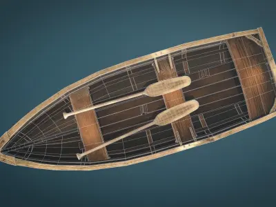 Wooden Boat Low-Poly Game-Ready Low-poly 3D model
