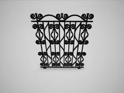 Ornate Wrought Iron Fence Design 8 3D model