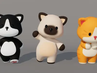 Rigged Cartoon Cat Low-poly 3D model