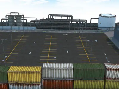 Factory Parking -  Drift Scene Low-poly 3D model