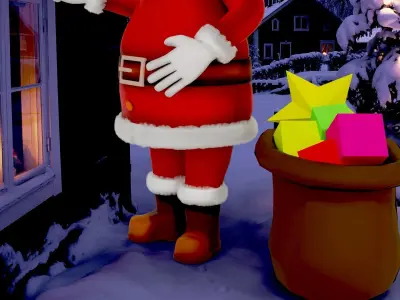 Fur Cartoon Santa Claus with gifts Low-poly 3D model