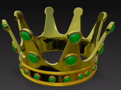 Golden Crown with Emerald Gems 3D model