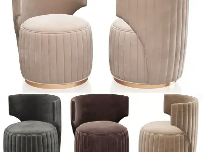 Luxury Upholstered Ivory Soft Velvelt Stool - Siganture 3d model Low-poly 3D model
