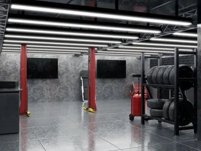 Pitlane garage Workshop warehouse gameready kit scene for render Low-poly 3D model