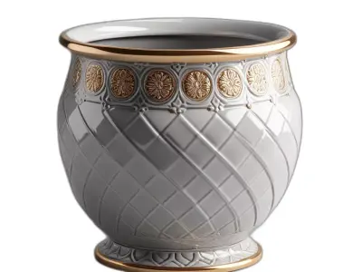 Ornate Ceramic Planter with Gold Details Low-poly 3D model