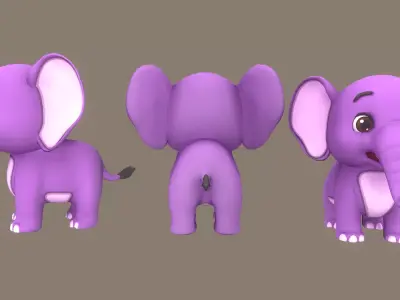 Rigged Violet Elephant Stylized Low-poly 3D model Low-poly 3D model