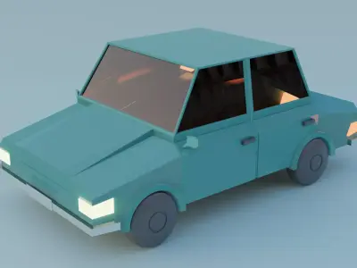 Blue Cartoon Car Low-poly 3D model