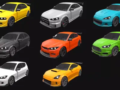 Low Poly  Customizable Cars Low-poly 3D model