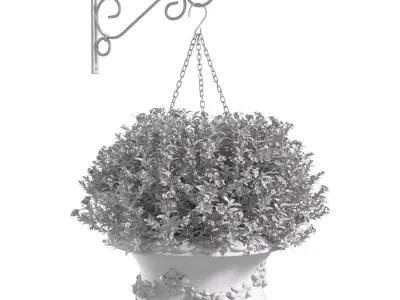 Hanging basket flowerpot rattan pot with flowers  3D model get