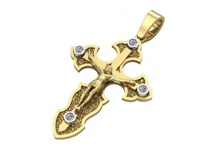 G0444 gold cross pendant with diamonds 3D print model