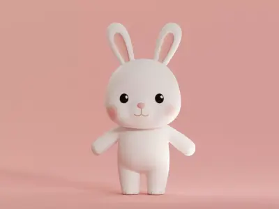 Chibi Kawaii Bunny Cute Cartoon Illustration  Low-poly 3D model