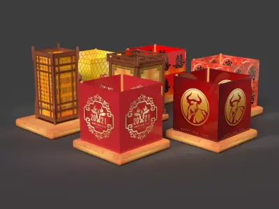 Chinese water lanterns  Low-poly 3D model
