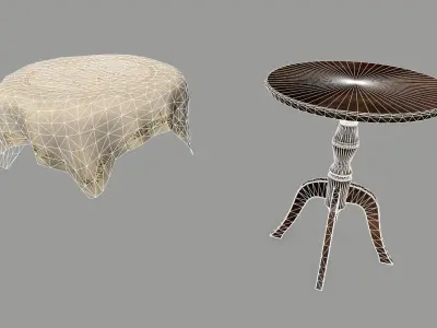 Table wooden with round top Low-poly 3D model