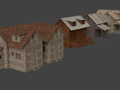 Modular Cabin House 3D Asset Pack for Games and Archviz Low-poly 3D model