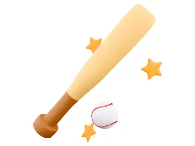 3d baseball ball and bat with stars around the icon 3D model