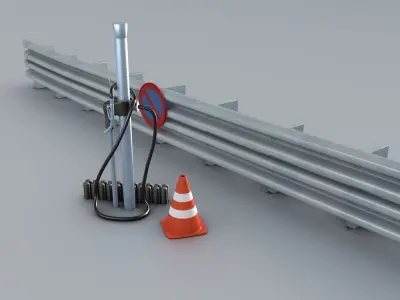 Petrol Pump and Crash Barrier 3D model