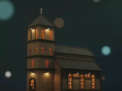 Church Low Poly at night Low-poly 3D model