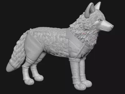 Wolf sculpture 3D print model 2