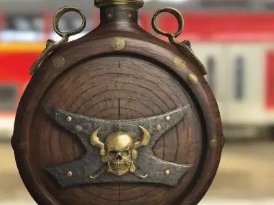 Pirate Flask with Skull Emblem Low-poly 3D model