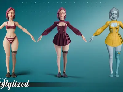 Female rigged PBR character Low-poly 3D model