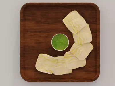 Cheese cracker with dip food  Low-poly 3D model