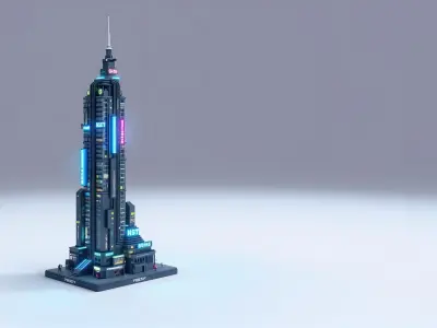 Cyberpunk Skyscraper Night Neon Lights Low-poly 3D model