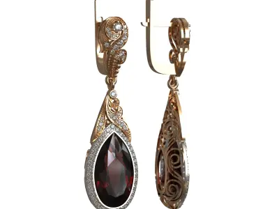 Classic earring with pear garnet and diamonds 3D print model