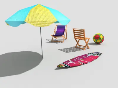5 low poly beach props pack 1 Low-poly 3D model