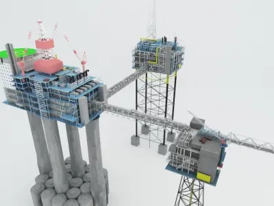 Sleipner Vest offshore oil platform Cluster Low-poly 3D model