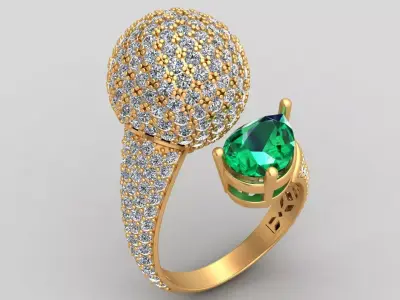 De Grisogono Boule Collection Emerald Diamond Gold Ring  3D print model