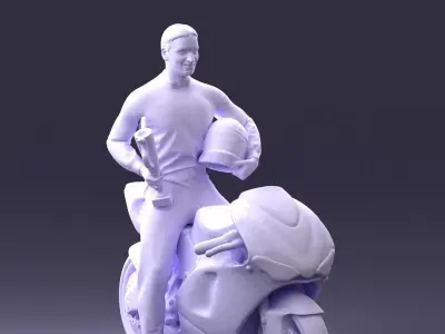 000171 Motorcycle Racer with Bike and Trophy 0809 3D model