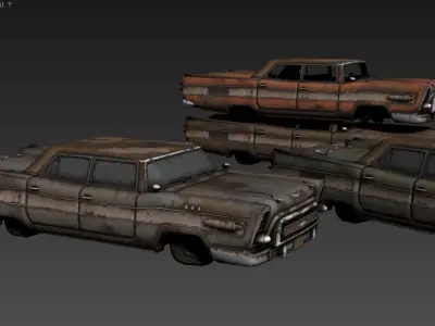 The image shows three 3D models of old Low-poly 3D model