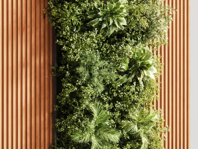 Wooden planks and vertical garden 13 3D model