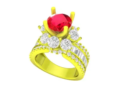 A7123 Hongkong Style Luxury Baguette Diamond Women Fashion Ring 3D print model