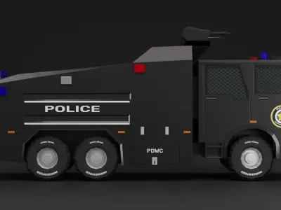 Police Water Cannon Truck Lowpoly 3D Model 3D model
